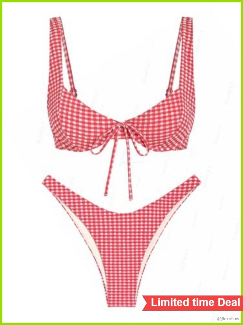 Gingham Ruched Bowknot Cheeky Bikini Set Balconette Underwire Swimwear